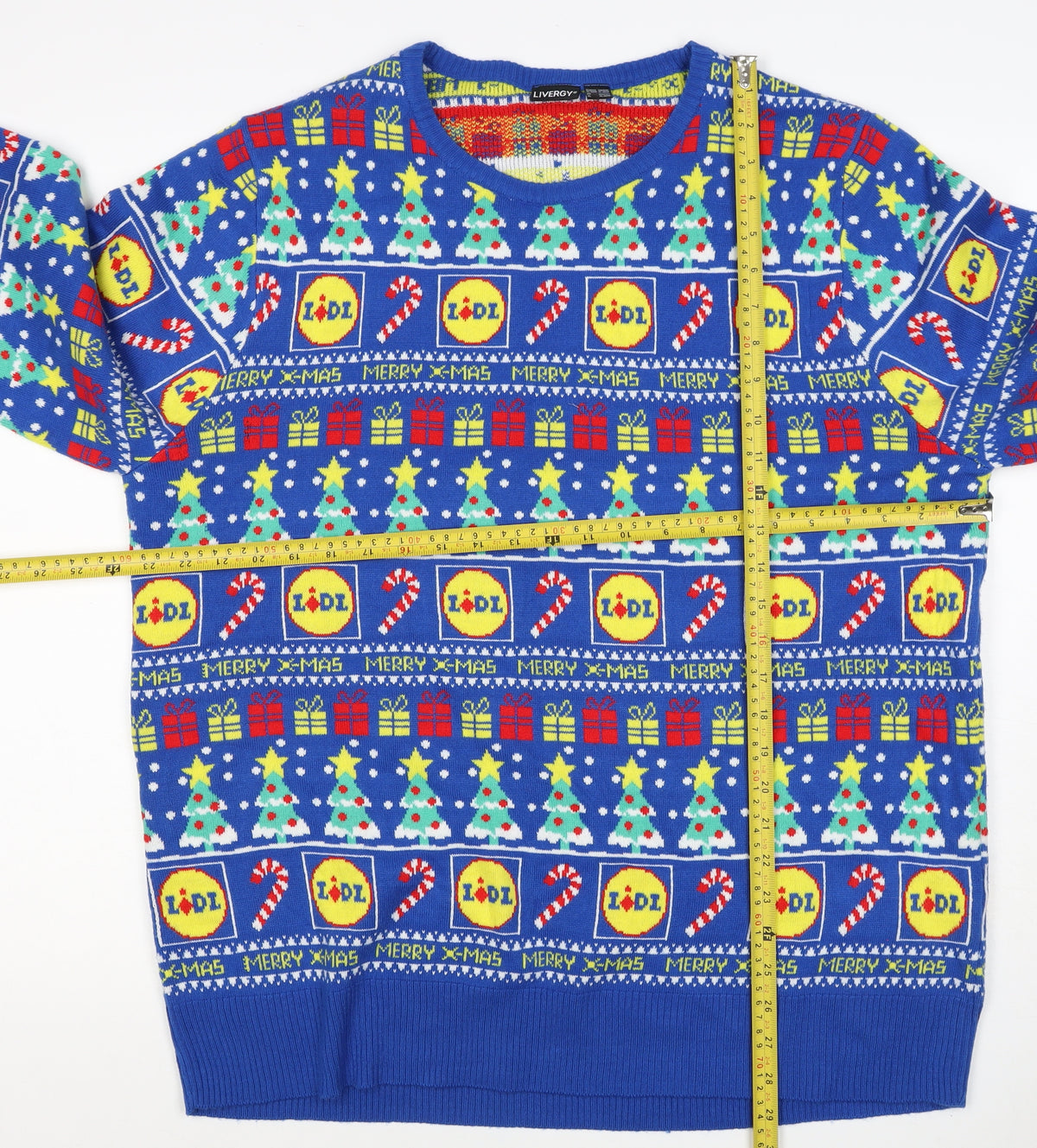 Livergy Men Blue L Lidl Christmas Graphic Knit Pullover Jumper