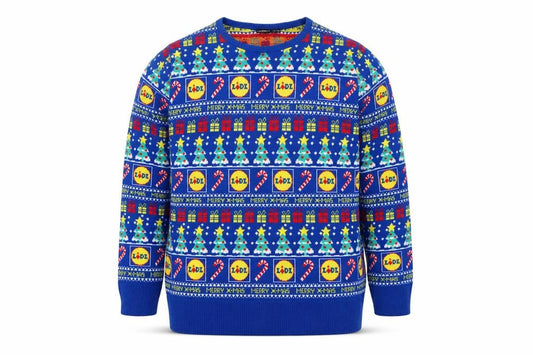 Livergy Men Blue L Lidl Christmas Graphic Knit Pullover Jumper
