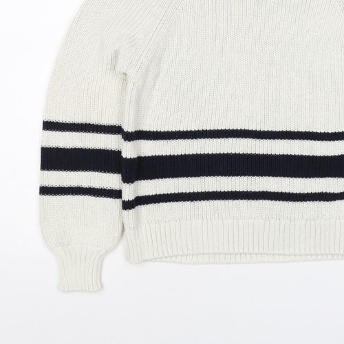 Marks and Spencer Women White Navy Stripe Chunky Knit Jumper Size S