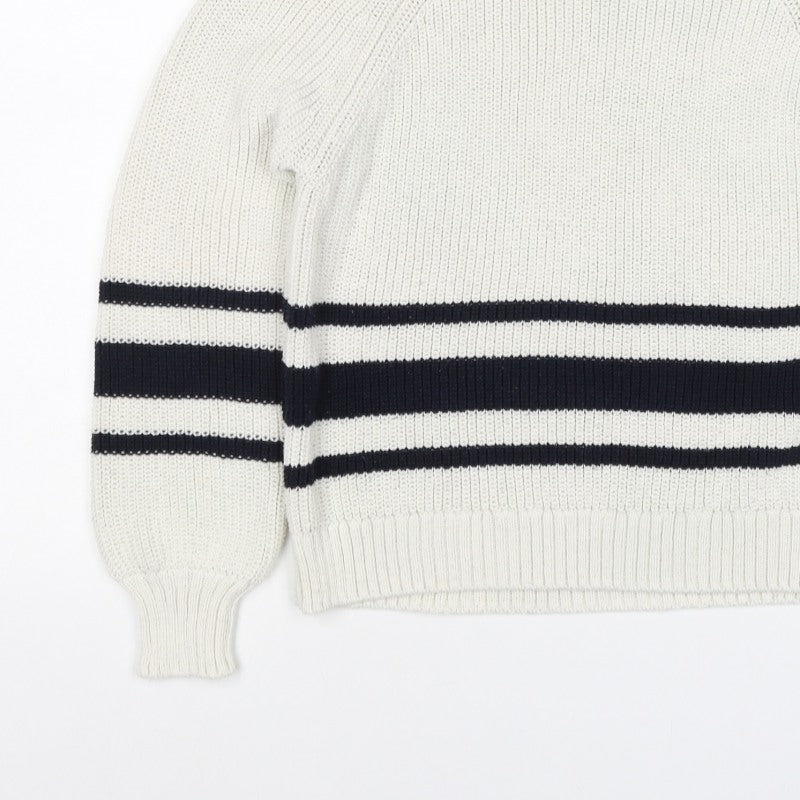 Marks and Spencer Women White Navy Stripe Chunky Knit Jumper Size S