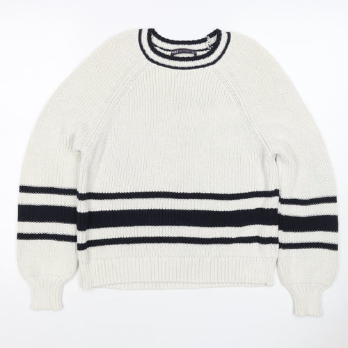 Marks and Spencer Women White Navy Stripe Chunky Knit Jumper Size S