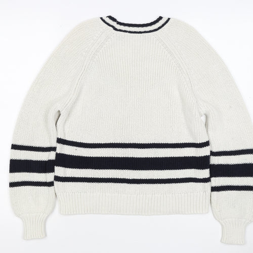 Marks and Spencer Women White Navy Stripe Chunky Knit Jumper Size S