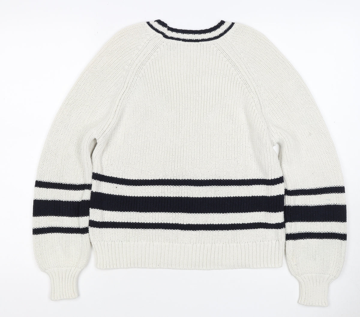 Marks and Spencer Women White Navy Stripe Chunky Knit Jumper Size S