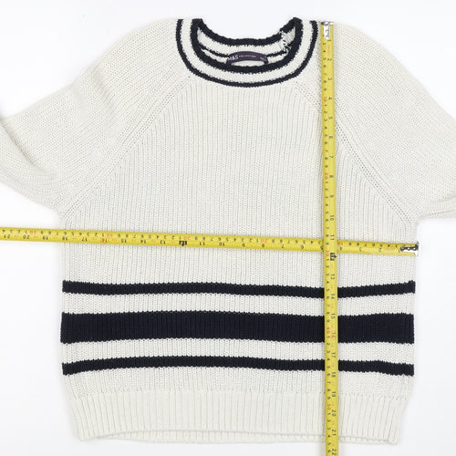 Marks and Spencer Women White Navy Stripe Chunky Knit Jumper Size S