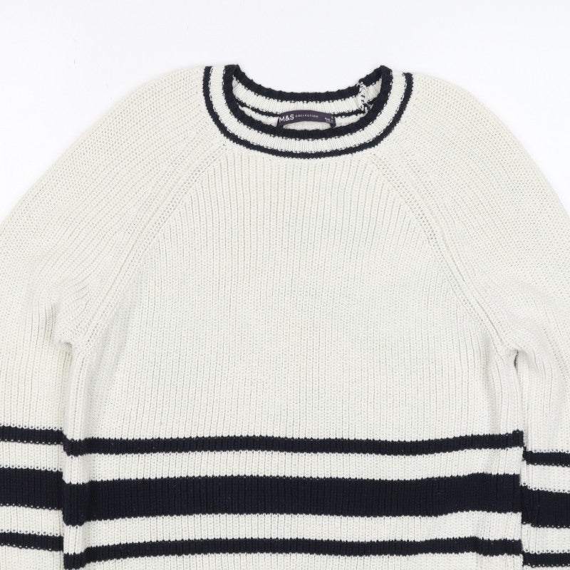 Marks and Spencer Women White Navy Stripe Chunky Knit Jumper Size S