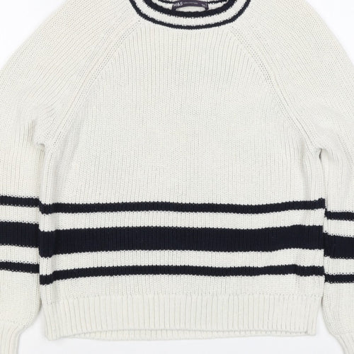 Marks and Spencer Women White Navy Stripe Chunky Knit Jumper Size S