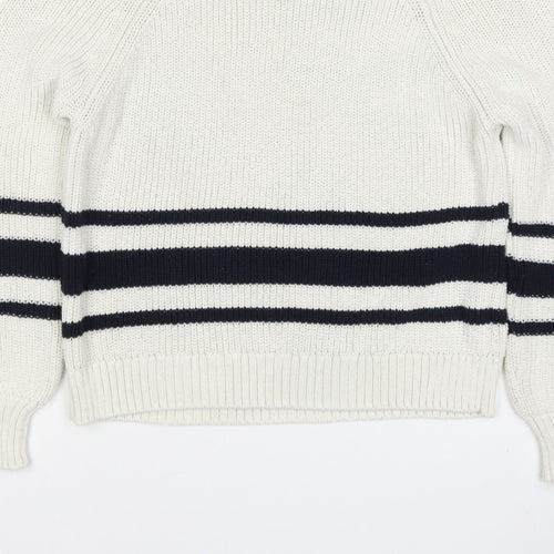 Marks and Spencer Women White Navy Stripe Chunky Knit Jumper Size S