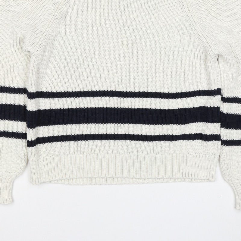 Marks and Spencer Women White Navy Stripe Chunky Knit Jumper Size S