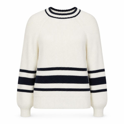 Marks and Spencer Women White Navy Stripe Chunky Knit Jumper Size S