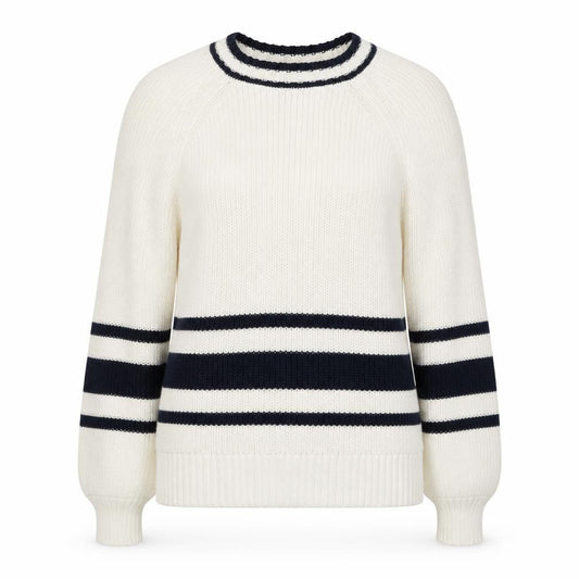 Marks and Spencer Women White Navy Stripe Chunky Knit Jumper Size S