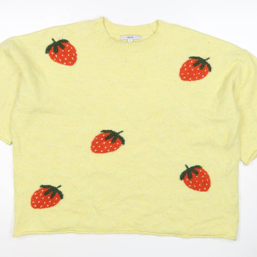 Next Women Yellow Strawberry Mohair Blend Short Sleeve Jumper UK 16 L