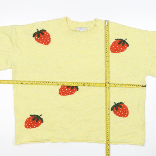 Next Women Yellow Strawberry Mohair Blend Short Sleeve Jumper UK 16 L