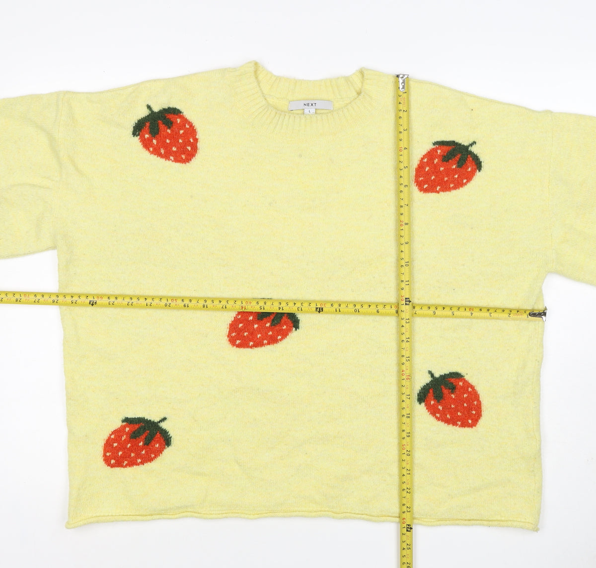 Next Women Yellow Strawberry Mohair Blend Short Sleeve Jumper UK 16 L
