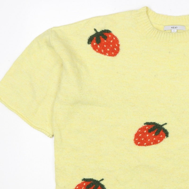 Next Women Yellow Strawberry Mohair Blend Short Sleeve Jumper UK 16 L