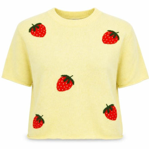 Next Women Yellow Strawberry Mohair Blend Short Sleeve Jumper UK 16 L