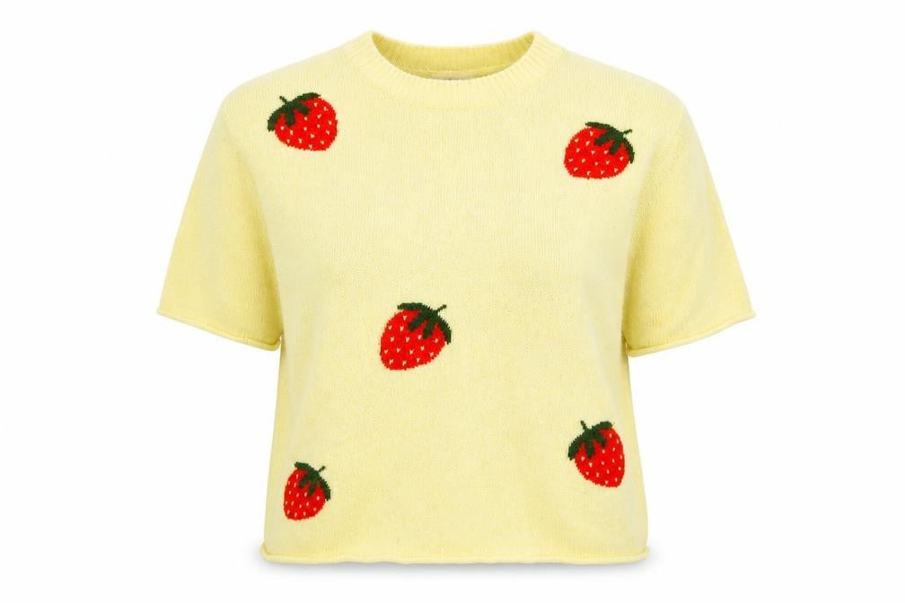 Next Women Yellow Strawberry Mohair Blend Short Sleeve Jumper UK 16 L