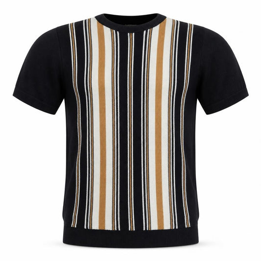 River Island Men’s Black M Striped Knit Crew Neck Short Sleeve T-Shirt