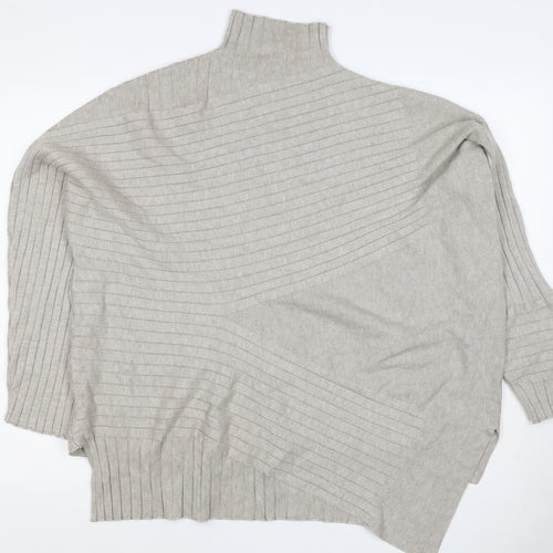 Apricot Women Grey UK 14 Batwing High Neck Ribbed Knit Pullover Jumper