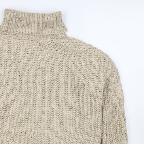 Marks and Spencer Women Beige S Cable-Knit Roll Neck Chunky Jumper