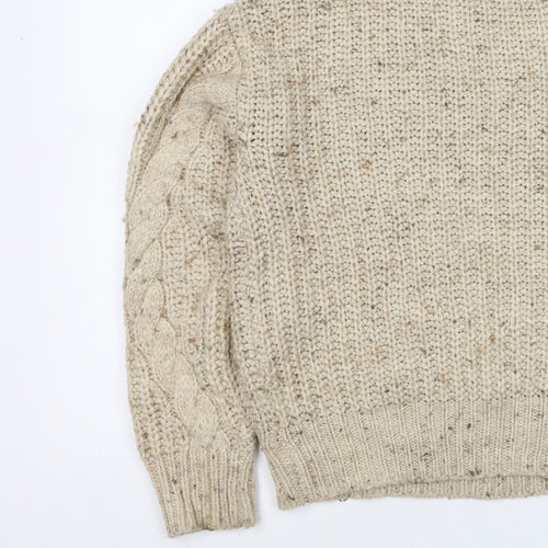 Marks and Spencer Women Beige S Cable-Knit Roll Neck Chunky Jumper