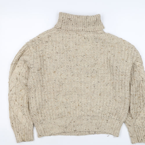 Marks and Spencer Women Beige S Cable-Knit Roll Neck Chunky Jumper