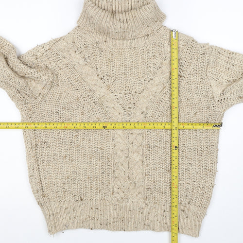 Marks and Spencer Women Beige S Cable-Knit Roll Neck Chunky Jumper