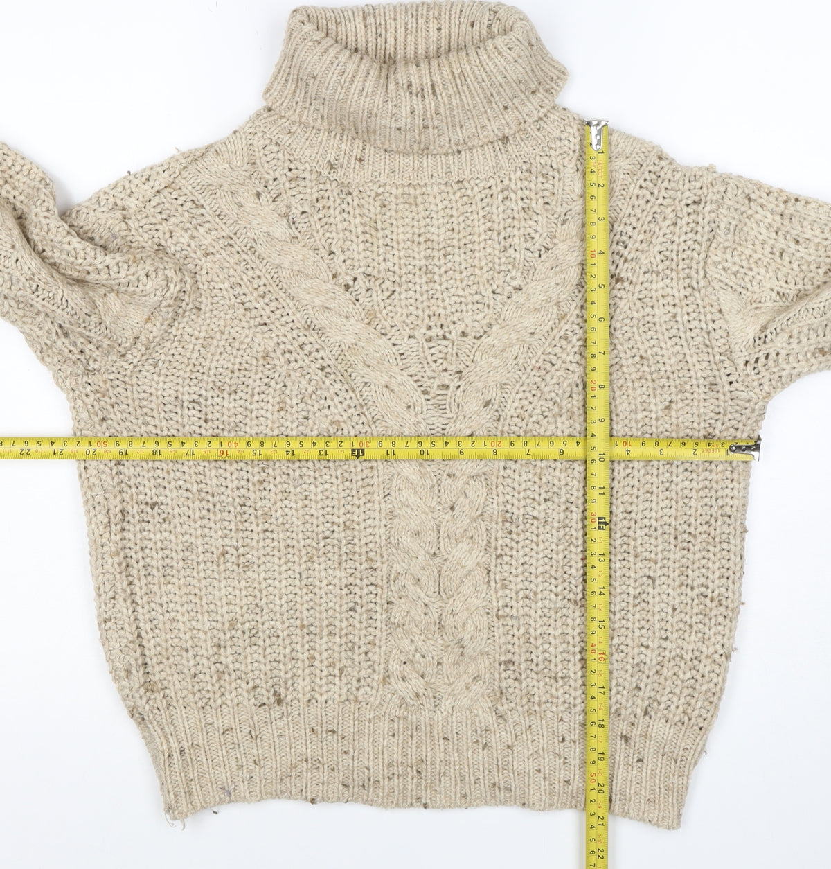Marks and Spencer Women Beige S Cable-Knit Roll Neck Chunky Jumper