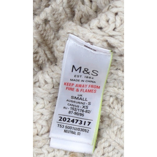 Marks and Spencer Women Beige S Cable-Knit Roll Neck Chunky Jumper