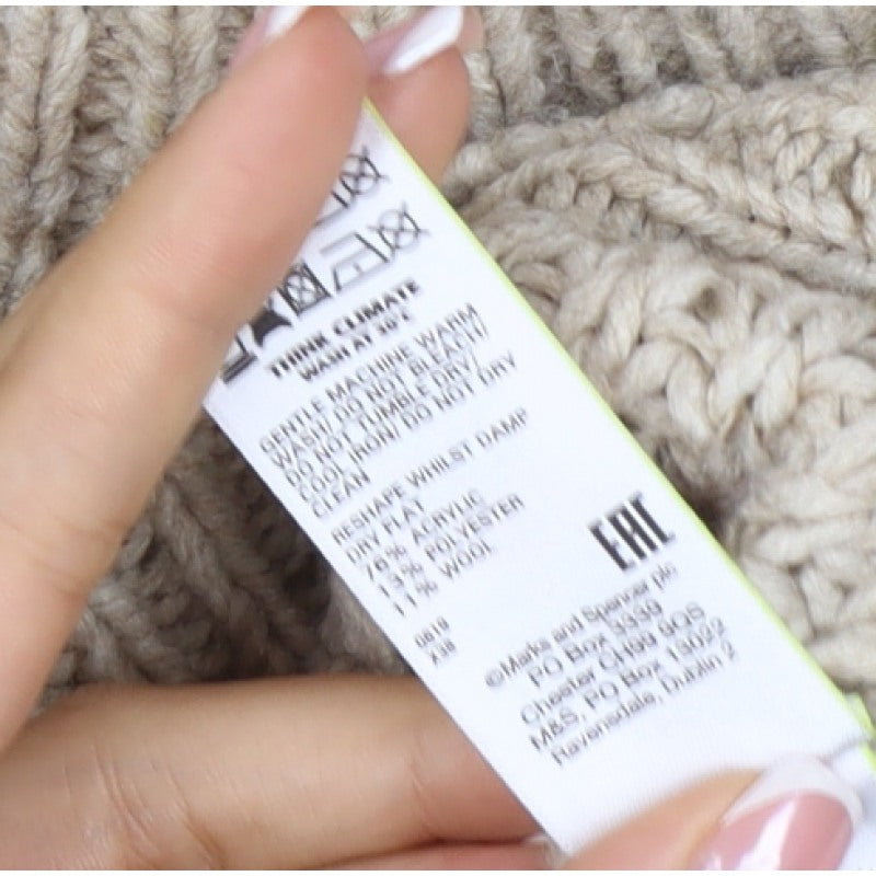 Marks and Spencer Women Beige S Cable-Knit Roll Neck Chunky Jumper