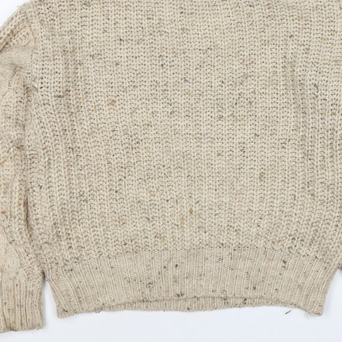 Marks and Spencer Women Beige S Cable-Knit Roll Neck Chunky Jumper