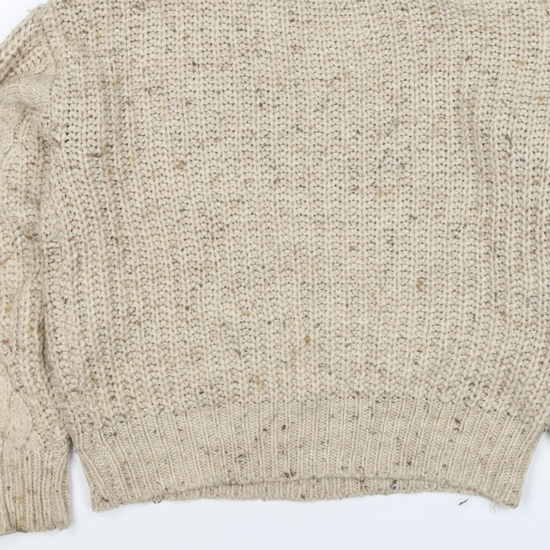 Marks and Spencer Women Beige S Cable-Knit Roll Neck Chunky Jumper