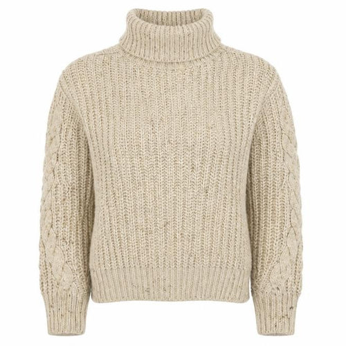 Marks and Spencer Women Beige S Cable-Knit Roll Neck Chunky Jumper