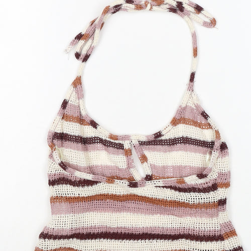 Pull&Bear Women Multicoloured XS Halter Crochet Stripe Camisole Tank Top
