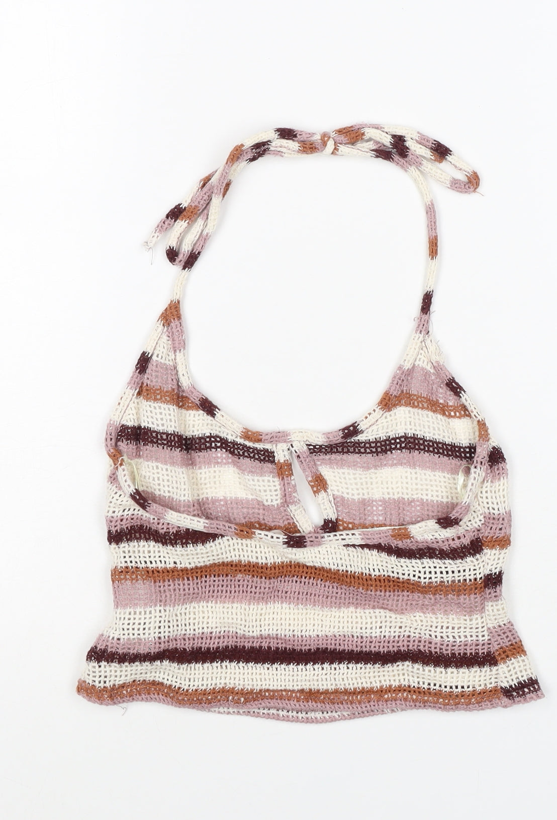 Pull&Bear Women Multicoloured XS Halter Crochet Stripe Camisole Tank Top