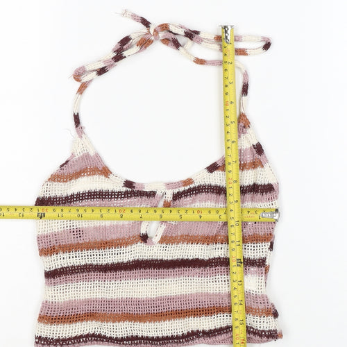 Pull&Bear Women Multicoloured XS Halter Crochet Stripe Camisole Tank Top