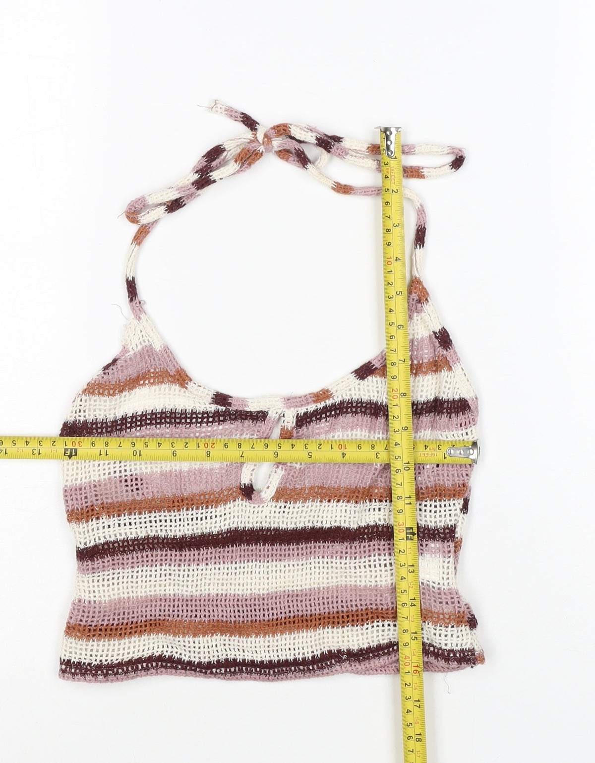 Pull&Bear Women Multicoloured XS Halter Crochet Stripe Camisole Tank Top