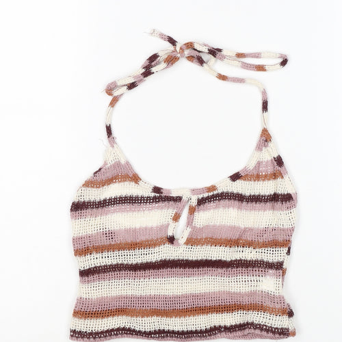 Pull&Bear Women Multicoloured XS Halter Crochet Stripe Camisole Tank Top