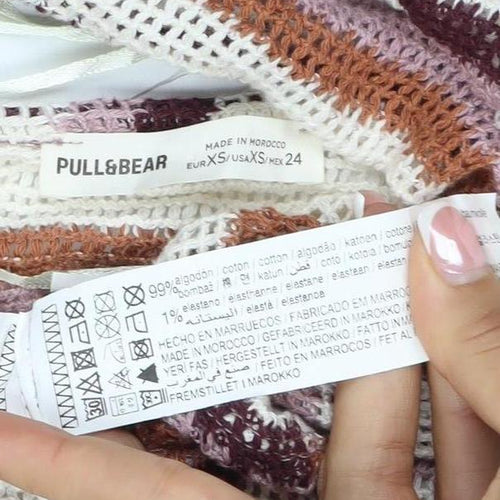 Pull&Bear Women Multicoloured XS Halter Crochet Stripe Camisole Tank Top