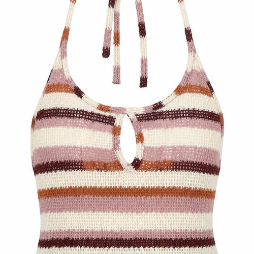 Pull&Bear Women Multicoloured XS Halter Crochet Stripe Camisole Tank Top