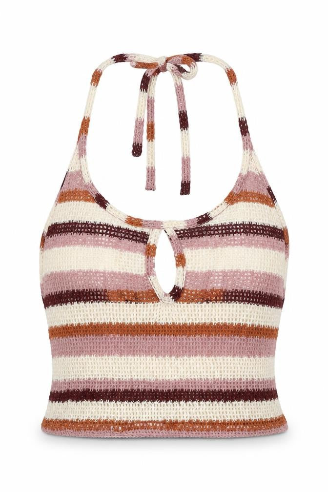 Pull&Bear Women Multicoloured XS Halter Crochet Stripe Camisole Tank Top