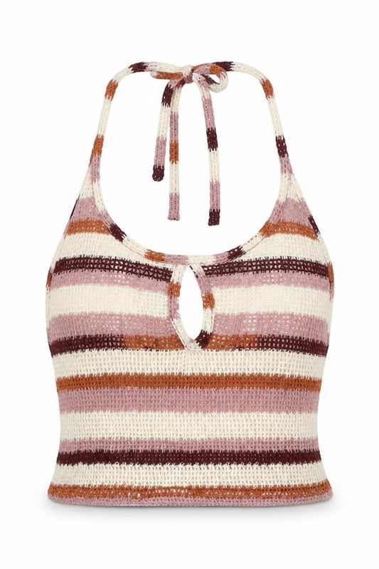 Front view of Pull&Bear Women Multicoloured XS Halter Crochet Stripe Camisole Tank Top
