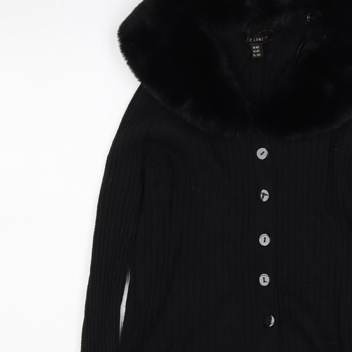 Ted London Women’s Black Rib Knit Faux Fur Collar Cardigan UK L