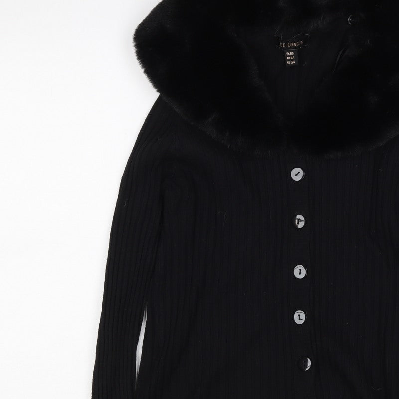 Ted London Women’s Black Rib Knit Faux Fur Collar Cardigan UK L