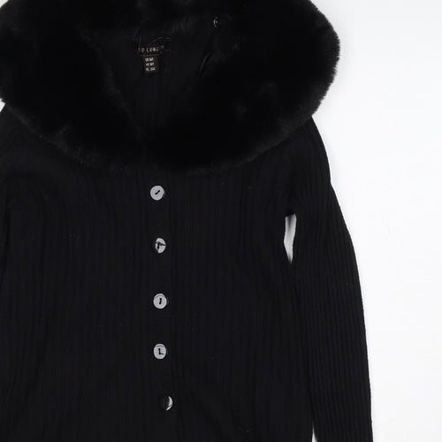 Ted London Women’s Black Rib Knit Faux Fur Collar Cardigan UK L