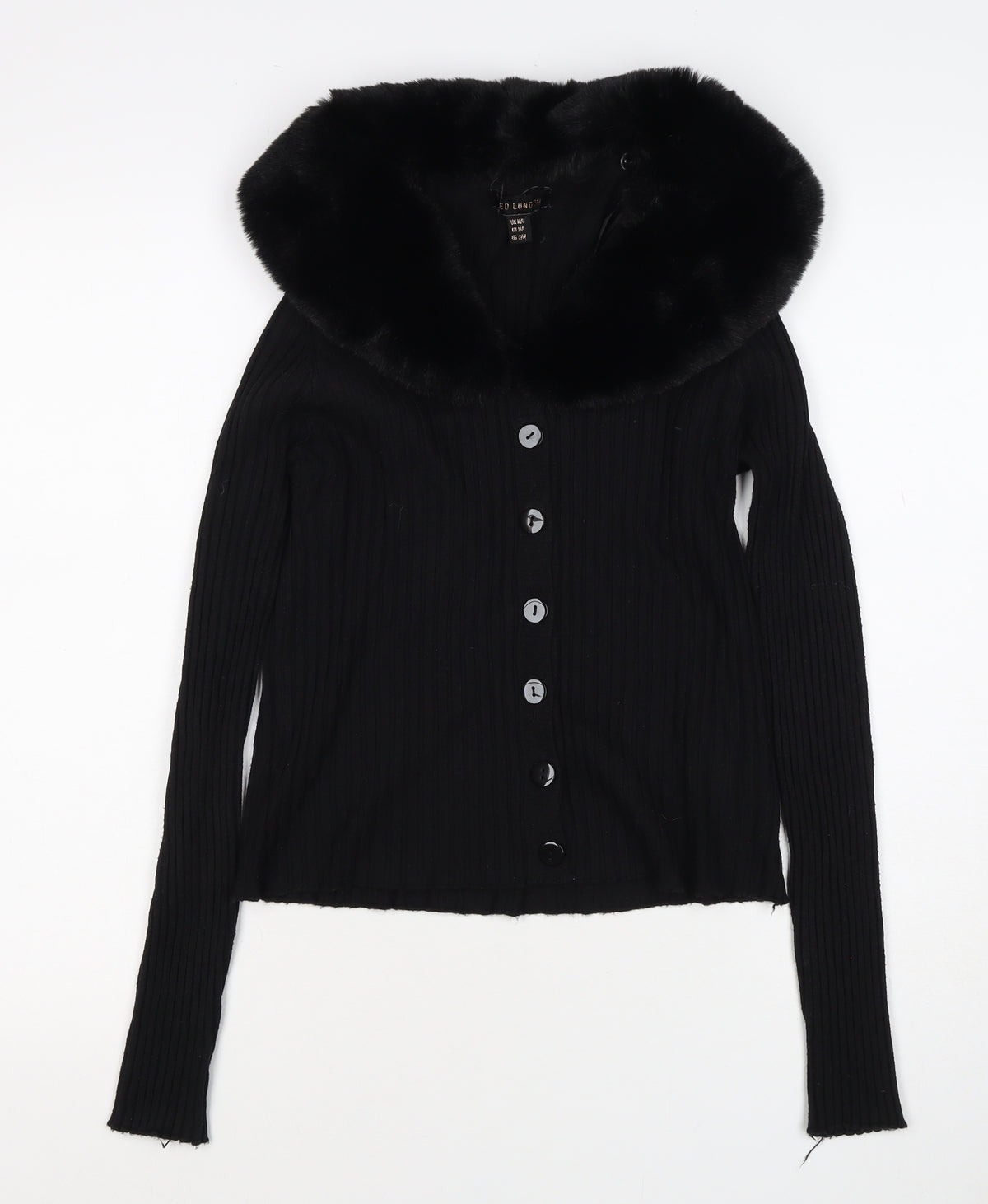 Ted London Women’s Black Rib Knit Faux Fur Collar Cardigan UK L
