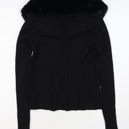Ted London Women’s Black Rib Knit Faux Fur Collar Cardigan UK L