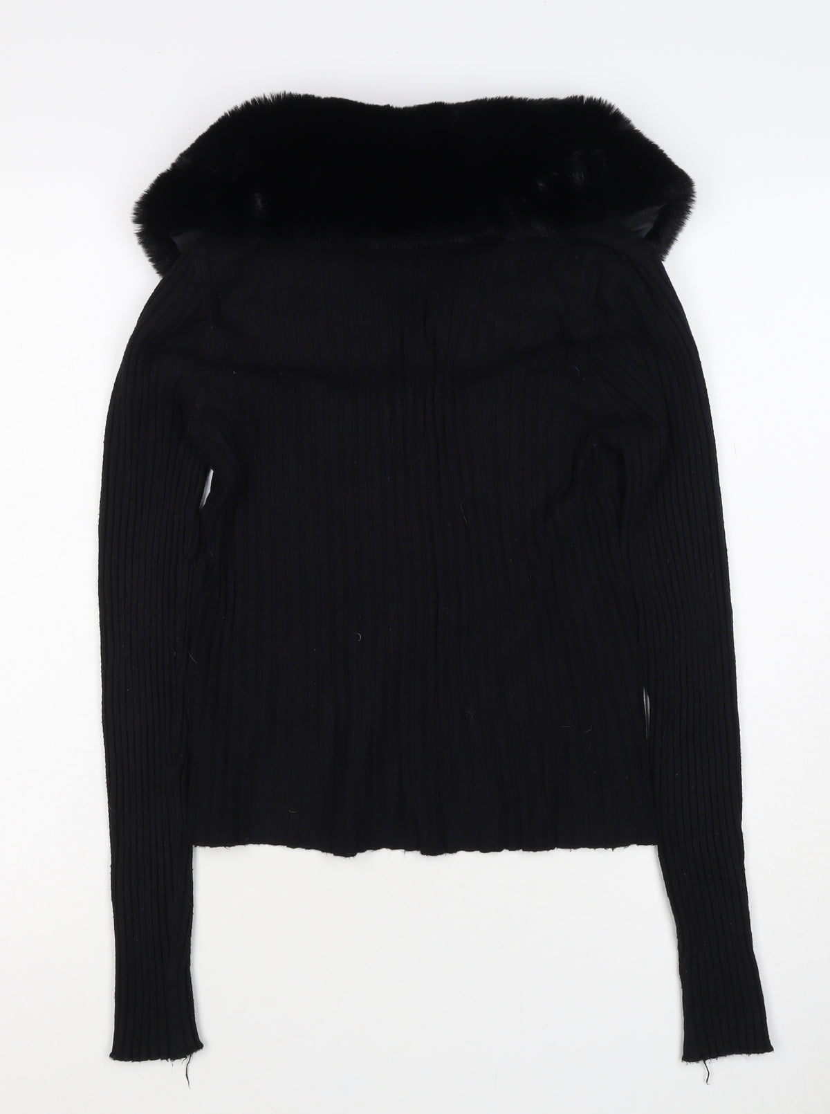 Ted London Women’s Black Rib Knit Faux Fur Collar Cardigan UK L