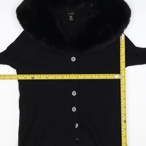 Ted London Women’s Black Rib Knit Faux Fur Collar Cardigan UK L
