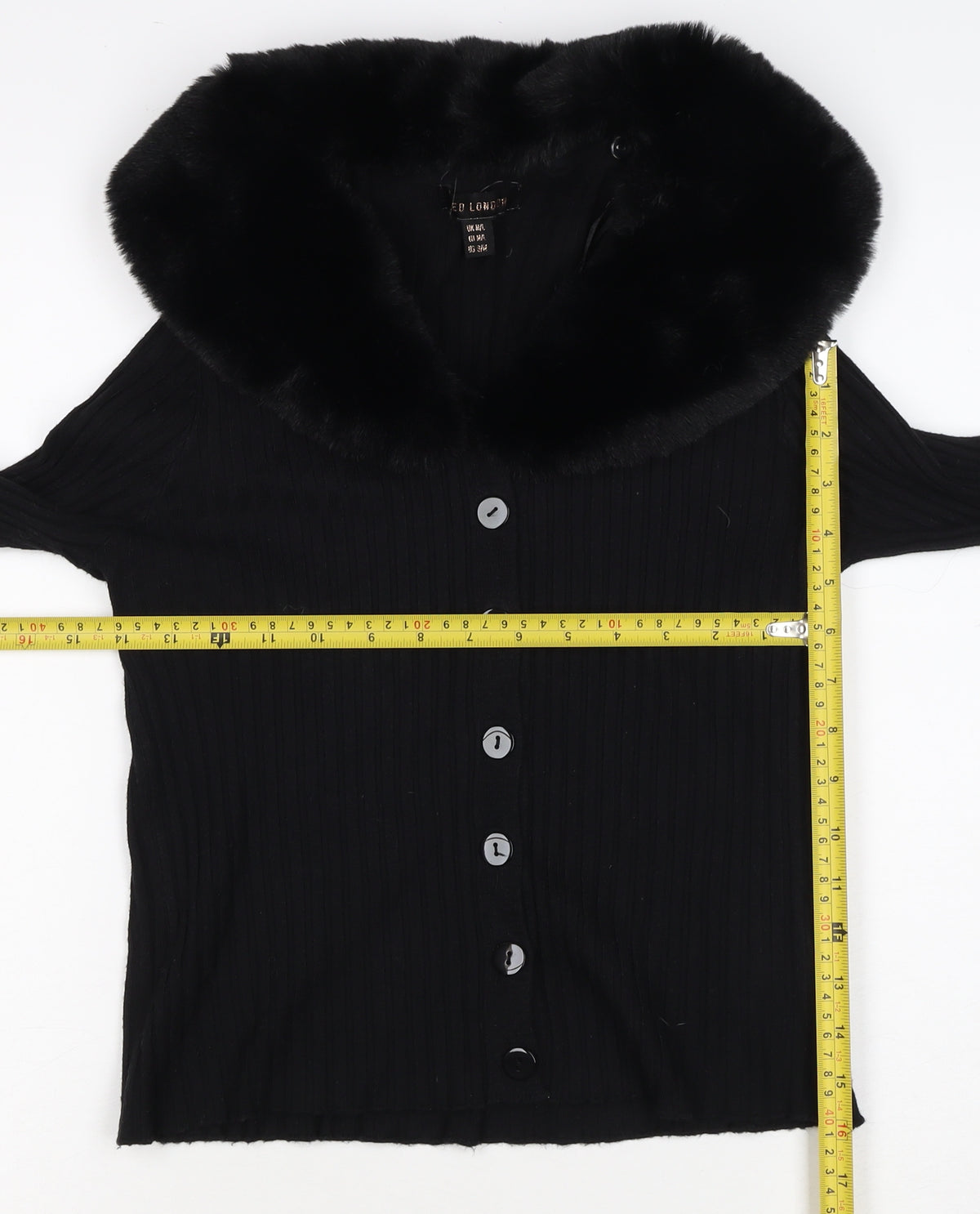 Ted London Women’s Black Rib Knit Faux Fur Collar Cardigan UK L