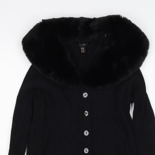 Ted London Women’s Black Rib Knit Faux Fur Collar Cardigan UK L